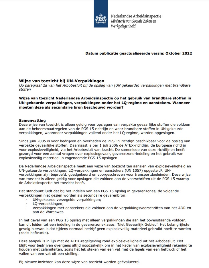 wijze van toezicht bij UN-verpakkingen oktober 2022